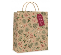 Christmas Gift bag Kraft Holly Large ( 26 x 32 x 12cm)