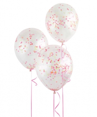 12" Clear Latex Balloons With Neon Confetti Pack Of 6