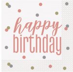 Glitz Rose Gold "Happy Birthday" Luncheon Napkins 16ct