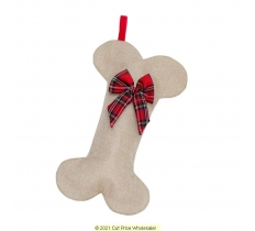 Deluxe Plush Hessian Dog Bone Shaped Stocking 40cm X 23cm