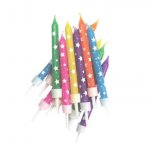 12 Pack Stars Candles Multi-Coloured With Holders