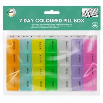 7 Day Coloured Pill Box