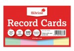 Silvine 100 Coloured Ruled Record Cards 203mm X 127mm
