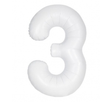 34" Unique Matte White Number 3 Foil Balloon