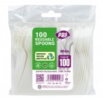 White Reusable Plastic Spoon 14.5cm 100pc