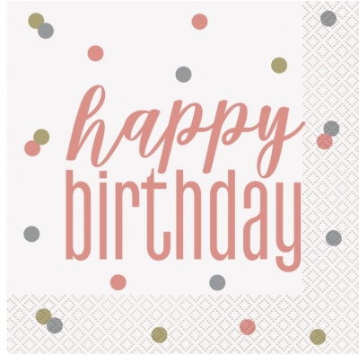 Glitz Rose Gold "Happy Birthday" Luncheon Napkins 16ct