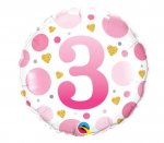18" Pink Dots Age 3 Foil Balloon ( 1 )