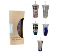 Halloween 700ml Drinking Cup With Straw Pack of 5