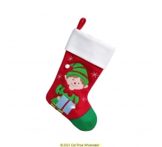 Deluxe Plush Red White Top Boy Elf Stocking 40cm X 25cm