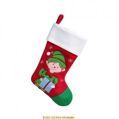 Deluxe Plush Red White Top Boy Elf Stocking 40cm X 25cm