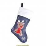 Deluxe Plush Grey Knitted Reindeer Baby Stocking 40cm X 25cm