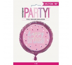 18" Glitz Pink & Silver Round Foil Balloon "Happy Birthday"