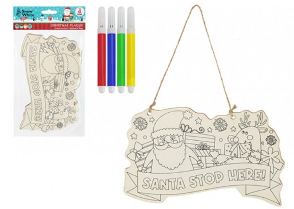Snow White Colour Your Own Christmas Plaque With 4 Pens - Click Image to Close