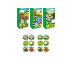 Farm Animal Paper Party Bags With Stickers X 12