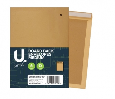 Board Back Envelopes Medium, 162x229mm, 6pk