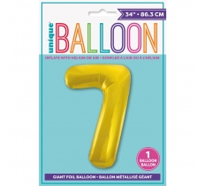 Gold Number 7 Shaped Foil Balloon 34"