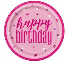 Glitz Pink & Silver Happy Birthday 9" Plates 8 Pack