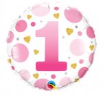 18" Pink Dots Age 1 Foil Balloon ( 1 )