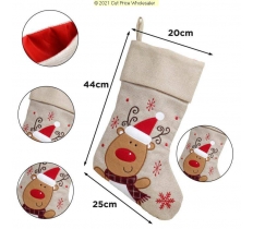 Deluxe Plush Hessian Reindeer Stocking 40cm X 25cm