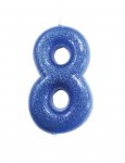 Age 8 Glitter Numeral Moulded Pick Candle Blue