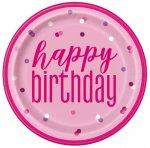 Glitz Pink & Silver Happy Birthday 9" Plates 8 Pack