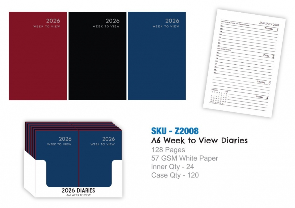 2026 A6 Week To View Classic Diary - Click Image to Close