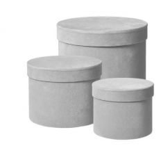 Round Lined Velour Hat Boxes Set Of 3 Grey