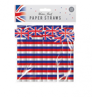 Union Jack Print Paper Straws 20 Pack