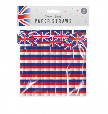 Union Jack Print Paper Straws 20 Pack