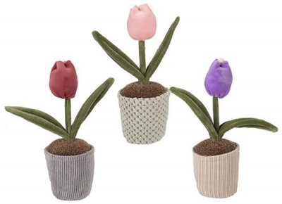 Ornamental Plush Single Tulip In Pot 24cm