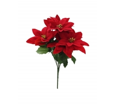 Poinsettia Bunch Flocked 7 Head 30Cm