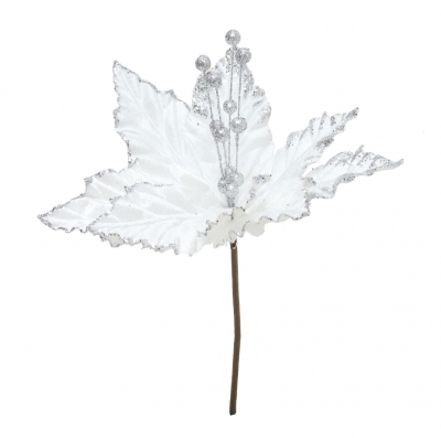 Poinsettia Velvet Glitter 22Cm White