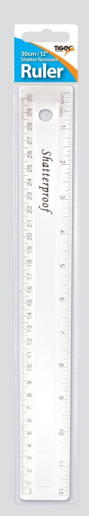 Tiger 12" Shatterproof Ruler Clear Hang Pack - Click Image to Close