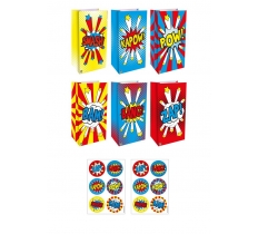 Comic Impact Paper Party Bags With Stickers X 12