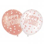 12" Glitz Rose Gold Latex Balloons"Happy Birthday" Pack Of 6
