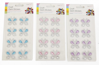 7X16 Pk8 Gem Butterfly Stickers 3As