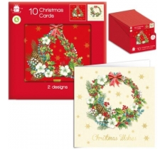 Christmas Square Tree and Wreath Card Pack Of 10