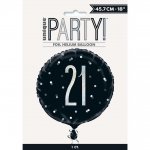 Birthday Black Glitz Number 21 Round Foil Balloon 18"