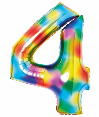 Large Number 4 Bright Rainbow 35" Foil Balloon