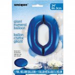 Blue Number 0 Shaped Foil Balloon 34"