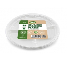 Plates Plastic white 3 compartments 26cm 6pc