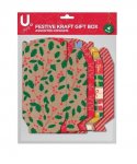 Festive Kraft Gift Box 4 Pack ( Assorted Designs )