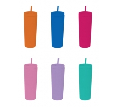 Block Colour Rubber Cup With Straw 450ml