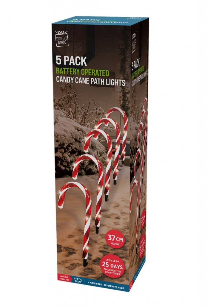 LED CANDY CANE STAKE LIGHTS 5pc 37cm - Click Image to Close