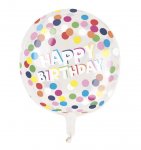 15" Polka Dot Birthday Printed Clear Sphere Helium Balloon