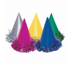 Fringed Foil Party Hats In Assorted Colours 6 Pack