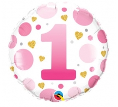 18" PINK DOTS AGE 1 FOIL BALLOON (1)