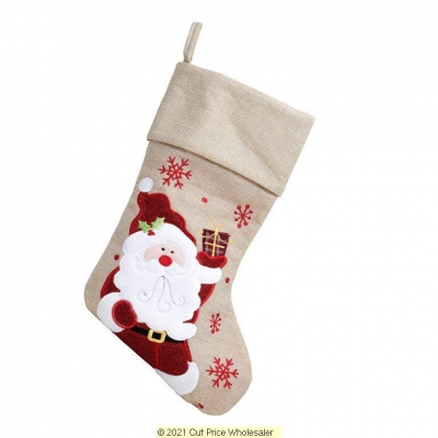 Deluxe Plush Hessian Santa Stocking 40cm X 25cm