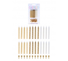 Gold Party Candles with 12 Holders (6cm) 3 Assorted 24PC