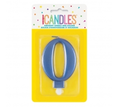 Metallic Blue Number 0 Birthday Candle